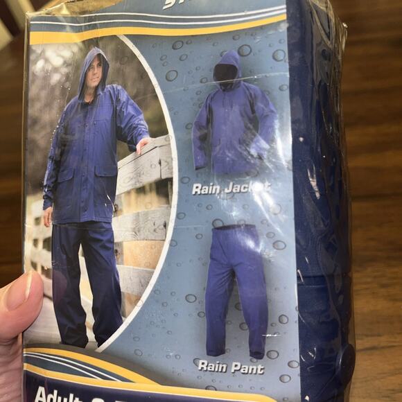 STEARNS ADULT 2 PIECE RAINSUIT MED/LARGE DUAL SIZE BLUE RAIN JACKET & PANTS - Picture 3 of 7